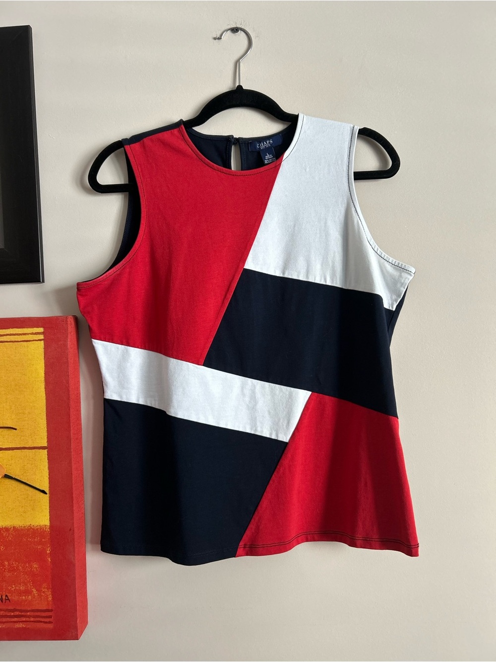 Chaps Colorblock Tank Top in Red, Black & White